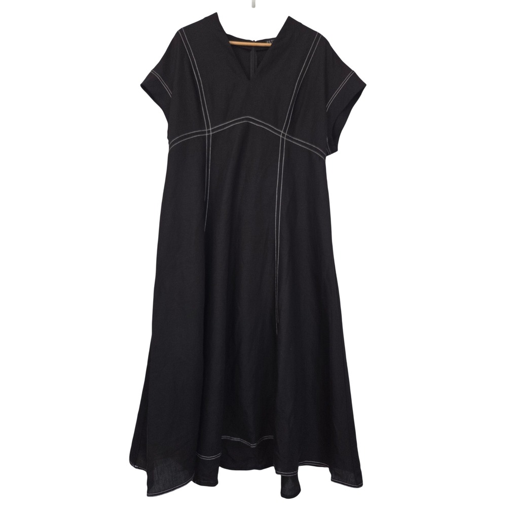 Estelle Arden Empire Waist Dress Linen Blend Women 2X/18W Black NWT $199